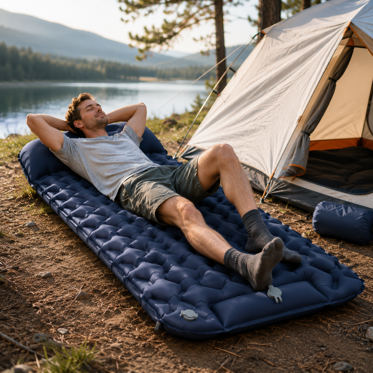 Matelas de Camping Gonflable Ultraléger avec Pompe à Pied Intégrée